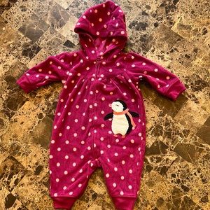 Like New Carters Fleece jumpsuit with hood.